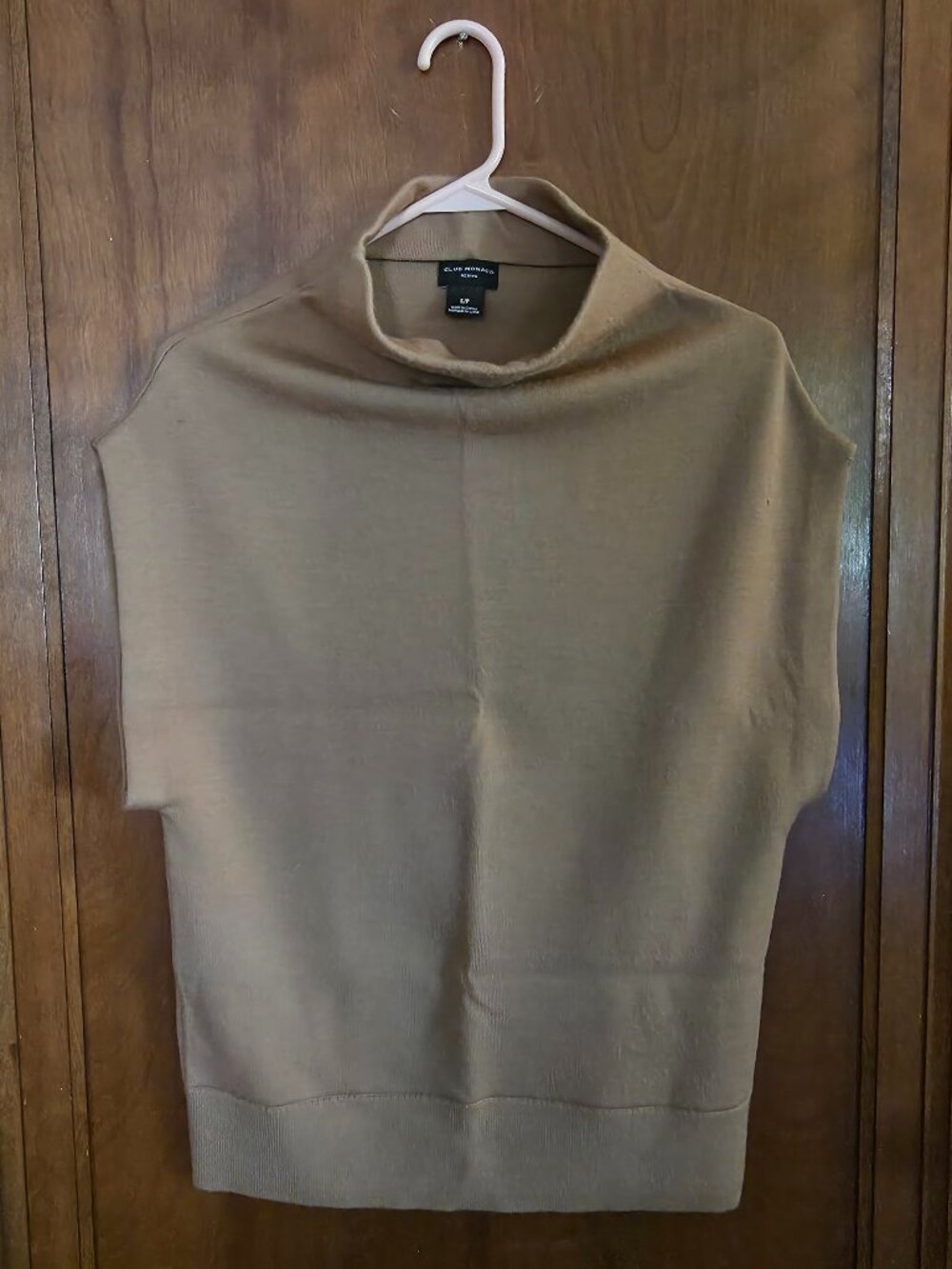 Club Monaco Merino Sleeveless Cowl Neck Knit Top | Camel |Size S | SOFT Sweater